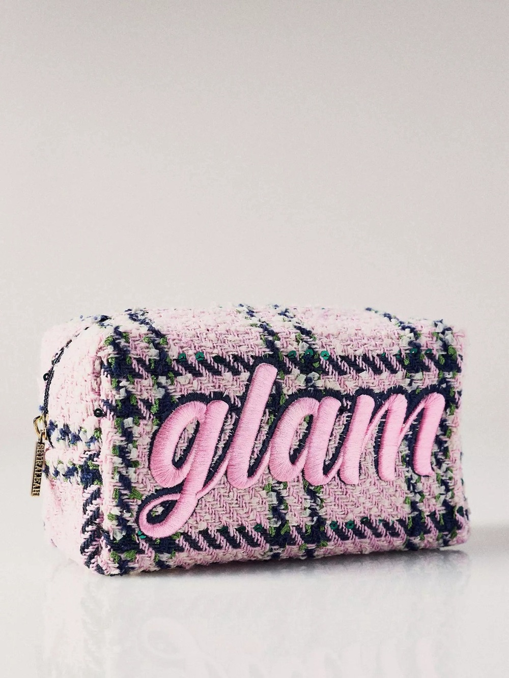 RARE! NWT Shiraleah x Anthropologie Cosmetic Bag Plaid Tweed Glam Pink